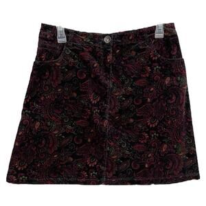 Grunge 90s M&Co Corduroy Dark Paisley Mini Skirt Size 10 Petite Berry Fall